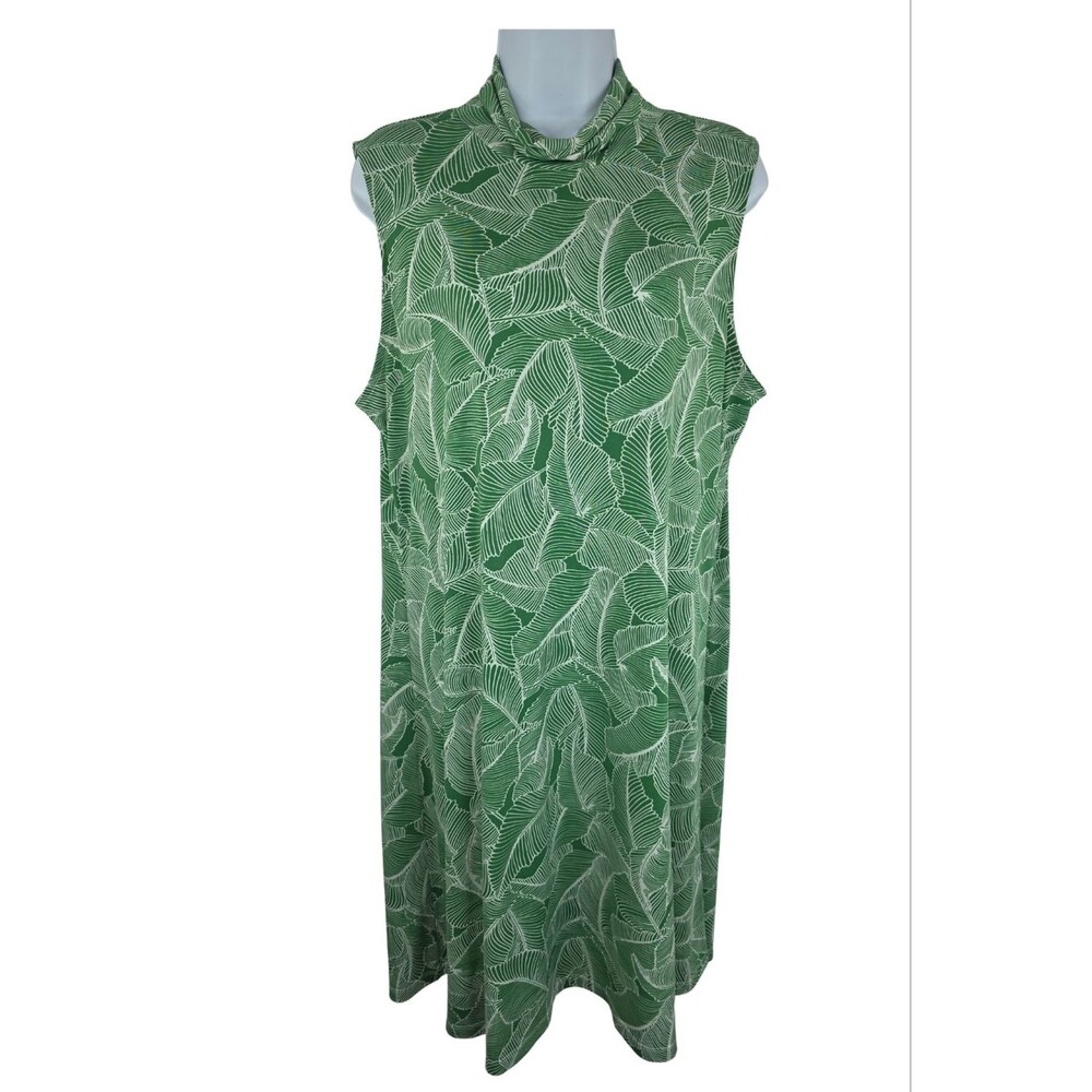Lark & Ro XL Green Leaf-Print Sleeveless Dress 3497-AG